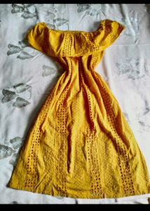 Mustard Off-Shoulder Midi Dress