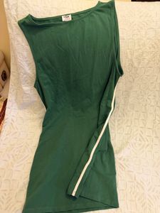 Green Sleeveless Dress with White Stripes