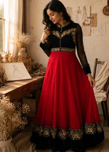 Velvet & Net Anarkali kurta with duppata