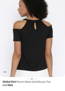 Global Desi Women Black Solid Cold Shoulder Top