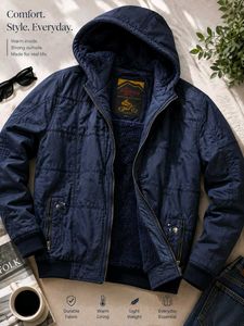 Men's Navy Blue Lined Bomber Jacket with fur