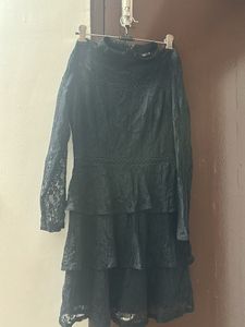 Elegant Black Lace Tiered Dress