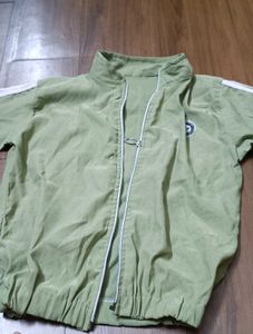 Green Track Jacket with White Stripes