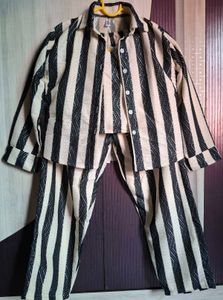 Striped 3-Pc Crop Top & Pant Set