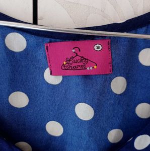 Blue Polka Dot Cold Shoulder Top