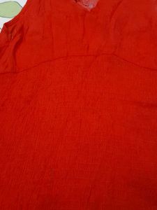 Red Ruffled Neck Sleeveless Top