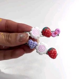 Cute Strawberry &amp; Heart Hair Clips