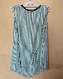 Green Striped Sleeveless Tunic Top