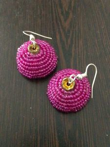 Magenta Beaded Circle Earrings