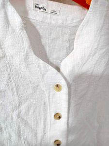 Korean Style White Textured Button Top