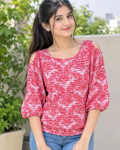 Red and White Printed Cold Shoulder Top