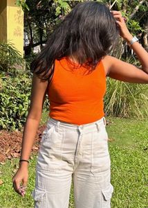 last prices Orange Ribbed Tank Top