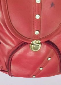 Stylish Red Faux Leather Backpack