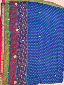New Saree Pink Blue Embroidery