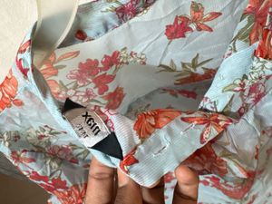 Light Blue Floral Print Ruffle Blouse