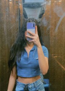 H&M Blue Collared Cropped T-Shirt