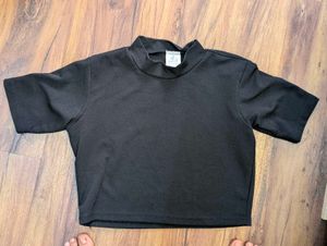 Black Mock Neck Cropped Top