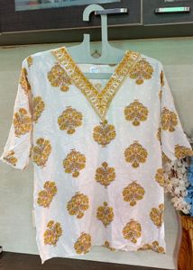 White Kurta with Yellow Print