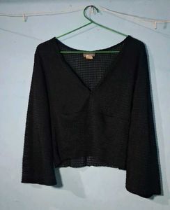 Chic Black Textured V-Neck Top