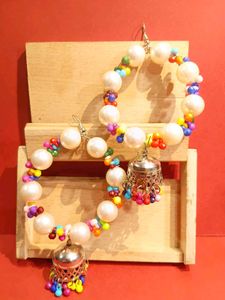Chunky Pearl &amp; Bead Jhumka Set
