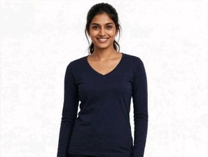 Classic Navy V-Neck Long Sleeve Top