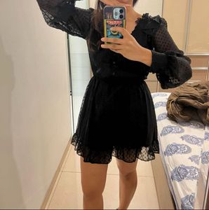 Zara Black Ruffled Mini Dress