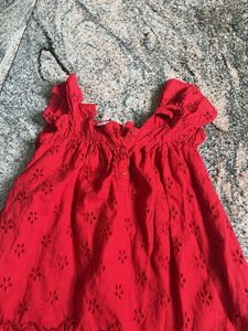 Charming Red Eyelet Dress with Bow Detail