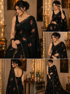Elegant Black Embroidered Saree