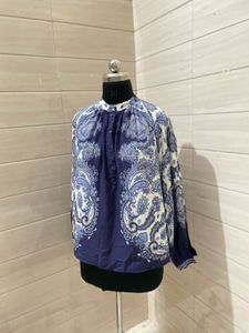H&amp;M Blue Paisley Print Button-Up Blouse