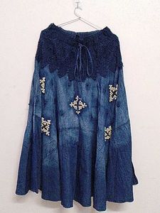 Bohemian Denim Maxi Skirt with Pearl Embellishment