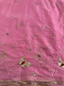 Beautiful Pink Saree with Butterfly Embroidery