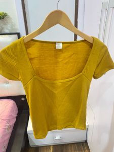 SSS Yellow Ribbed Square Neck Top