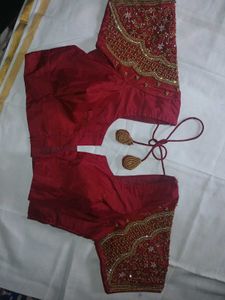 Maroon aari work silk blouse