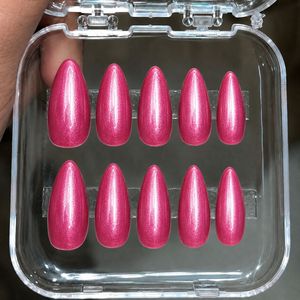 Pink cat eye  Almond Press-On Nails