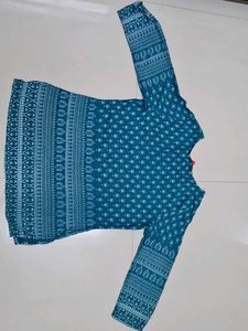 Teal Kurta with White Geometric Print