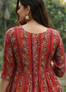 Beautiful Red Floral Kurta with Mirror Work