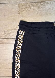 Black Skirt with Leopard Print Trim