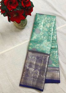 Sea green colour with blue border silk saree