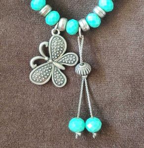 Turquoise &amp; Silver Butterfly Stretchable Bracelet