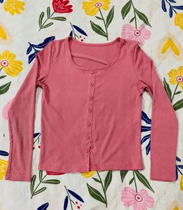 Pink Ribbed Cutout Long Sleeve Top