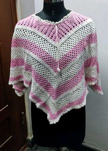 Handmade Crochet Pink & White Cape