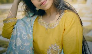 Yellow Embroidered Kurta plazo &amp;duppta