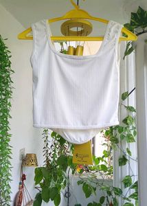 Stylish White Ribbed Corset Top