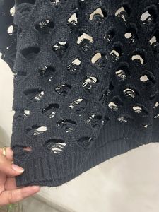 Black Crochet Wool Pullover