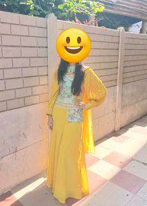 Yellow Indo-western Set with Embellished Top