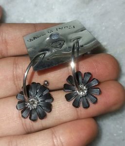 Black Flower Hoop Earrings