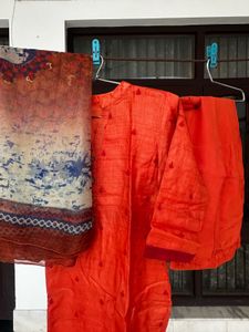 Vibrant Orange Kurta Set with Dupatta
