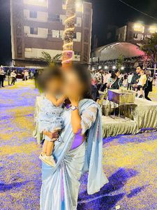 Twinning mom and daughter Designer Blue Saree