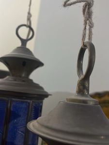 Antique stained glass brass Lanterns (Set of2)