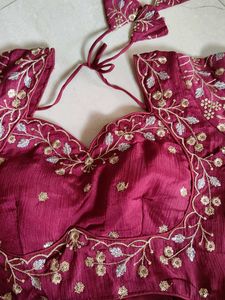 Embroidered Maroon Saree Blouse